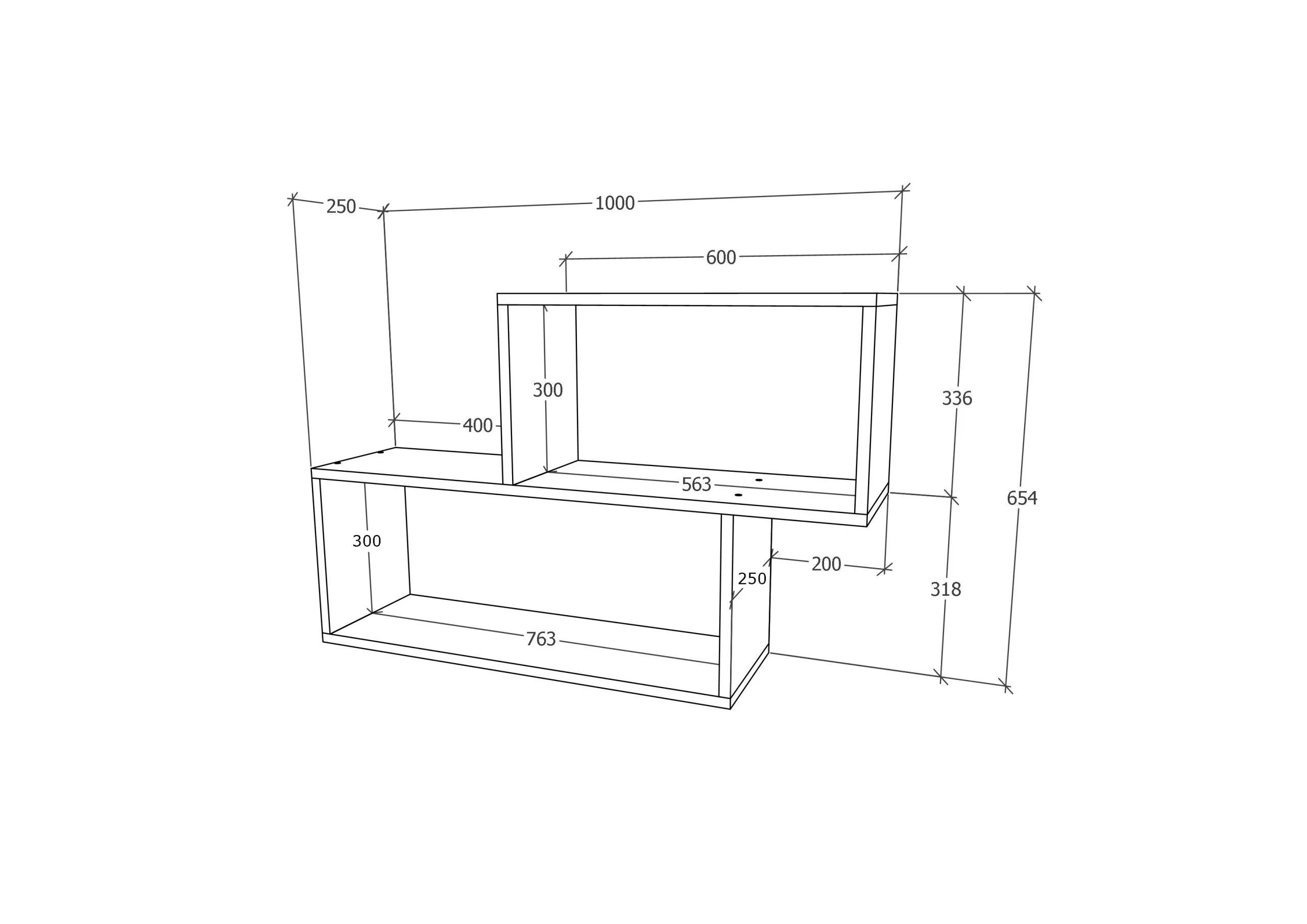 L 100 x l 25 x H 65 cm