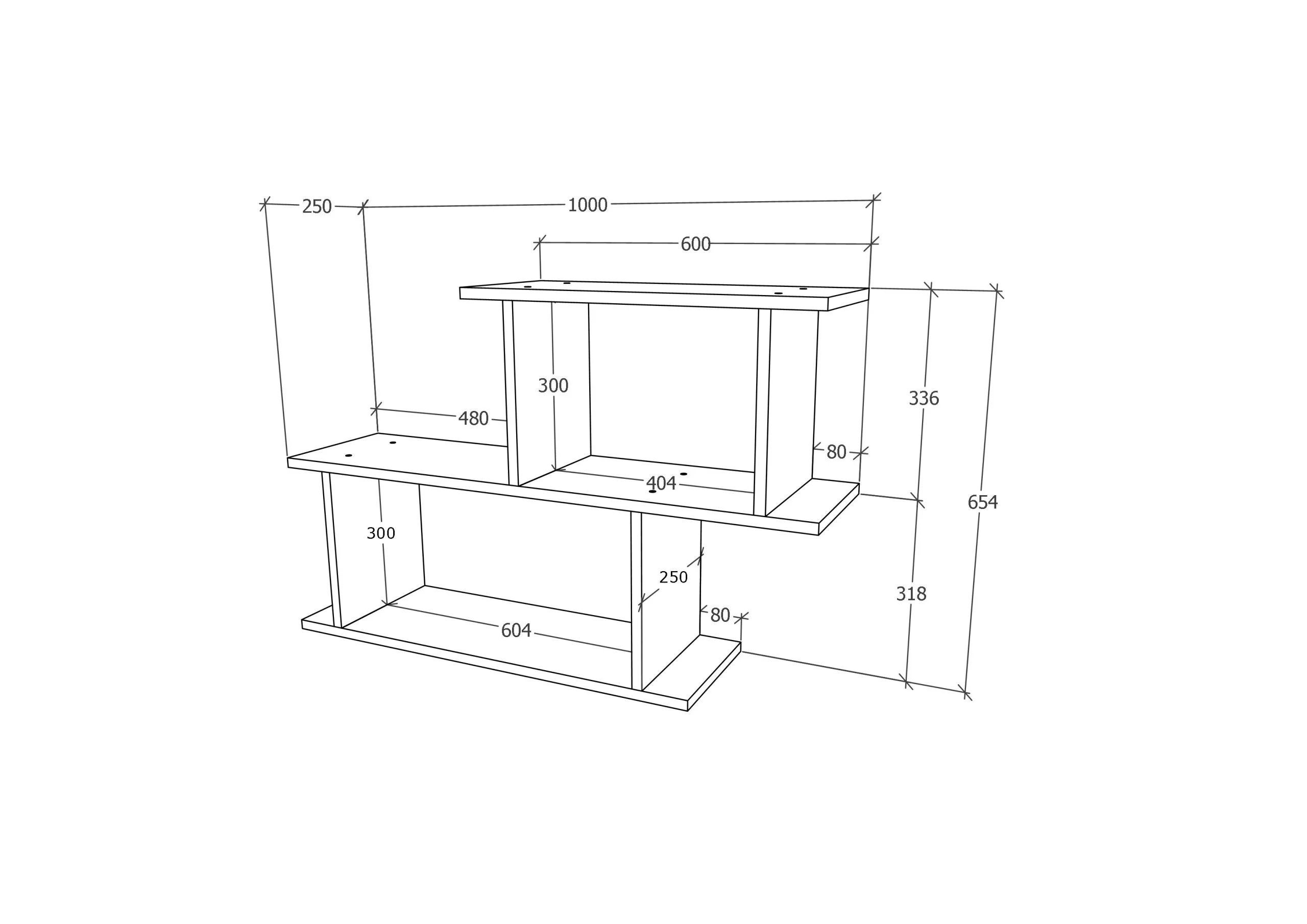 L 100 x l 25 x H 65 cm