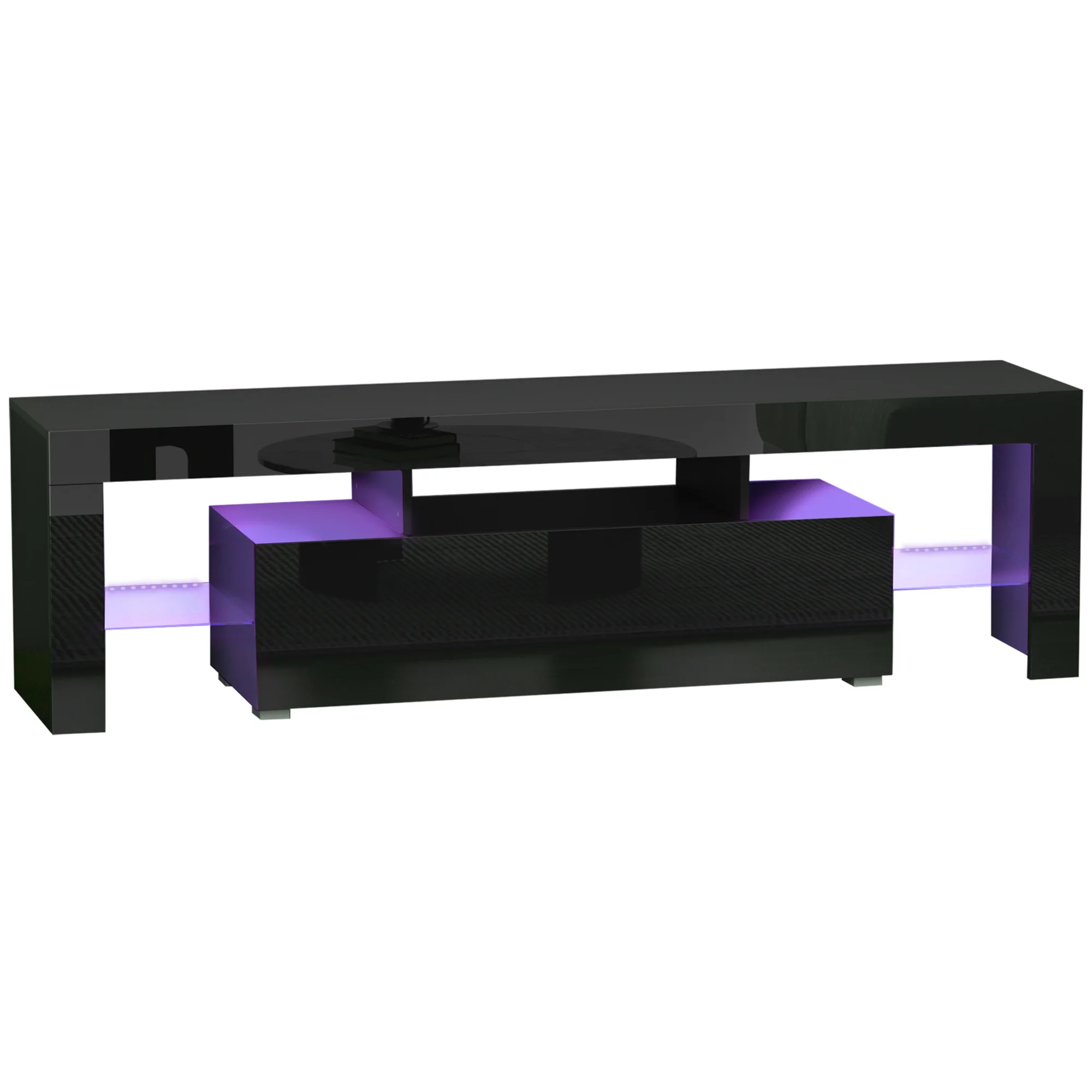HOMCOM Comoda TV 65" max din MDF si sticla cu 3 compartimente deschise