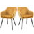 HOMCOM Set de 2 scaune pentru sufragerie cu cotiere, scaune pentru bucatarie tapitate cu catifea cu picioare din lemn, 54x56x74cm, galben